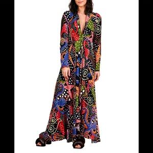 Farm Rio Under the Sea Deep V Print Maxi Dress